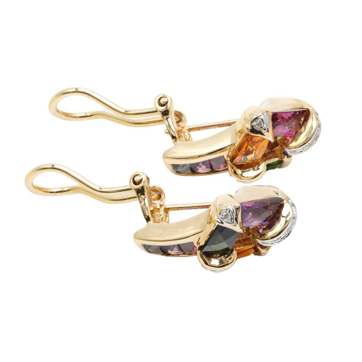 Bellarri Multi Gemstone and Diamond Earrings in 18 Karat Yellow Gold In Excellent Condition For Sale In Tampa, FL