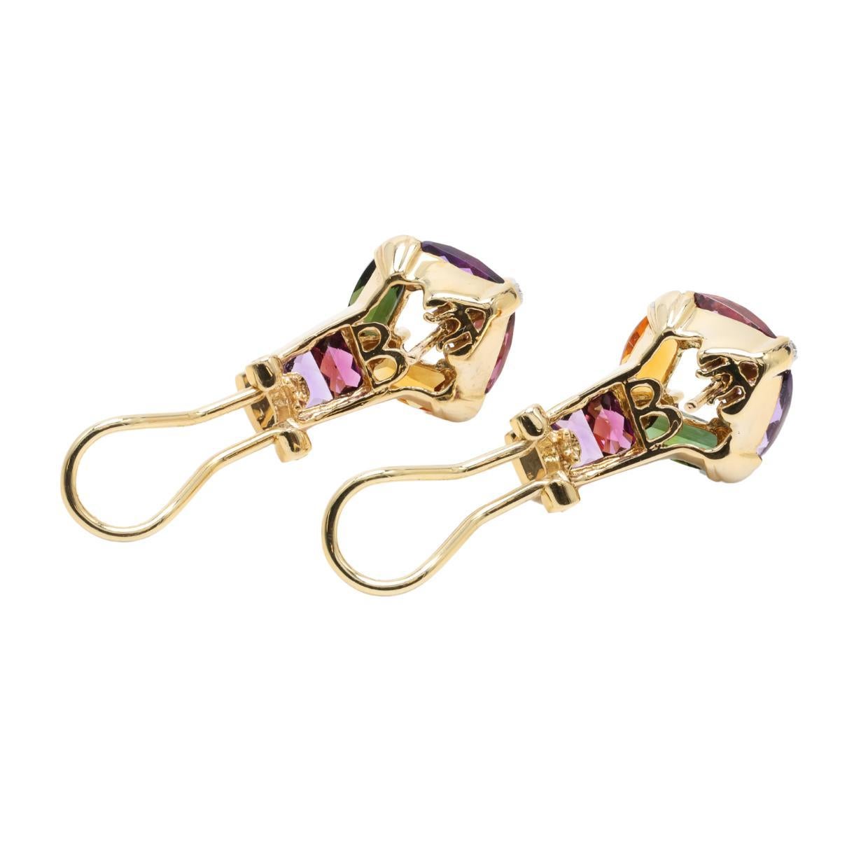 Women's or Men's Bellarri Multi Gemstone and Diamond Earrings in 18 Karat Yellow Gold For Sale