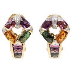 Bellarri Multi Gemstone and Diamond Earrings in 18 Karat Yellow Gold