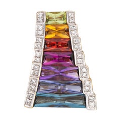 Bellarri Multi Gemstone Diamond Pendant Slide Enhancer Estate 18k Yellow Gold