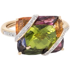 Bellarri Multi Gemstone Diamond Ring Estate 18 Karat Yellow Gold