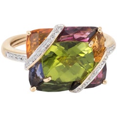 Vintage Bellarri Multi Gemstone Diamond Ring Estate 18 Karat Yellow Gold