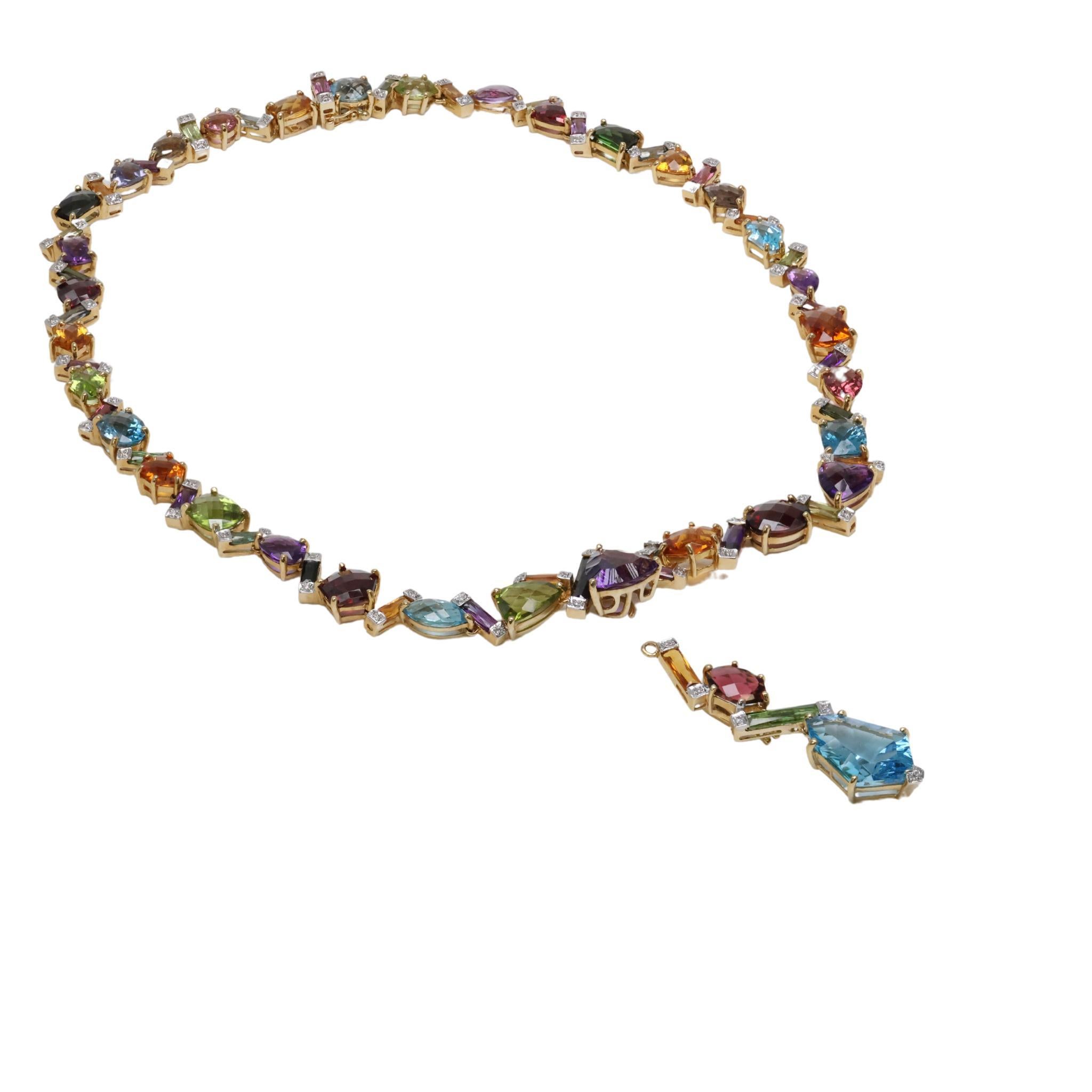 Bellarri Collier à plusieurs pierres avec pendentif amovible en or jaune 18 carats en vente 1