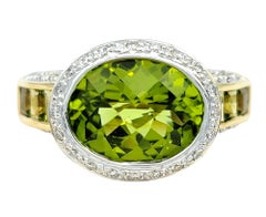 Bellarri Oval Cut Peridot and Pavé Diamond Ring Set in 18 Karat Yellow Gold