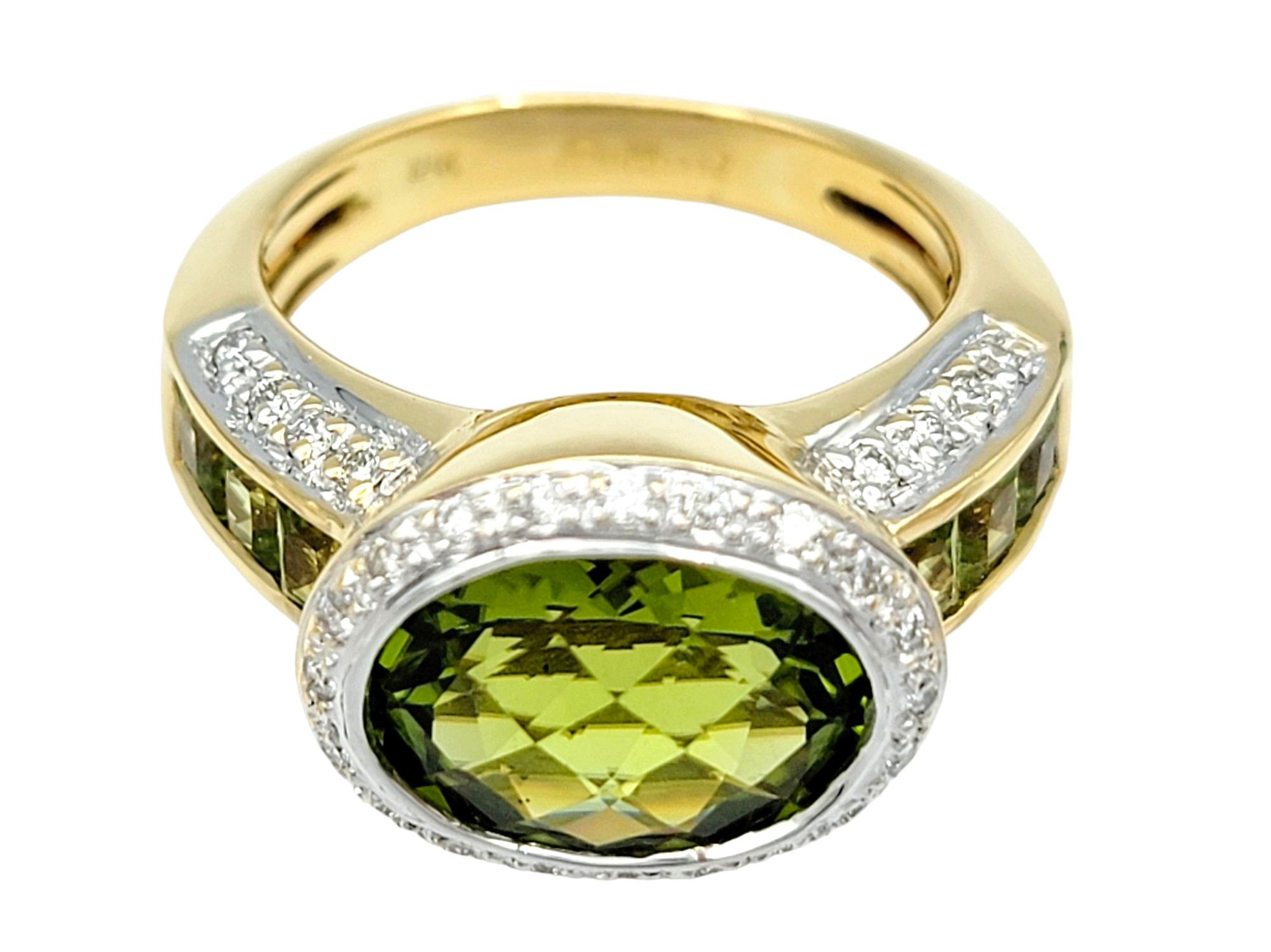 Bellarri Oval Cut Peridot and Pavé Diamond Ring Set in 18 Karat Yellow Gold For Sale 1