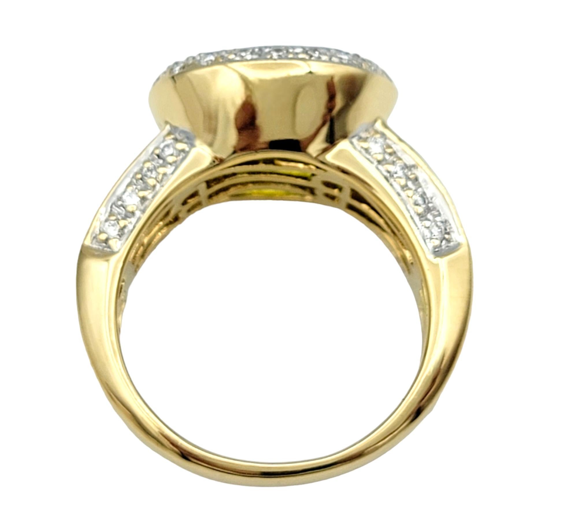 Bellarri Oval Cut Peridot and Pavé Diamond Ring Set in 18 Karat Yellow Gold For Sale 3
