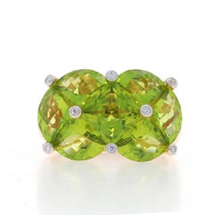 Bellarri Peridot Diamond Cluster Cocktail Ring Yellow Gold 18k SquarePie 6.84ctw