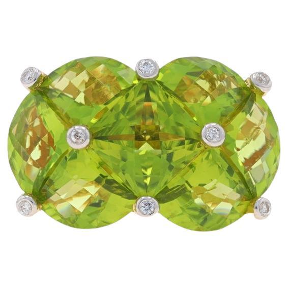 Bellarri Peridot Diamond Cluster Cocktail Ring Yellow Gold 18k SquarePie 6.84ctw