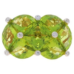 Bellarri Peridot Diamond Cluster Cocktail Ring Yellow Gold 18k SquarePie 6.84ctw