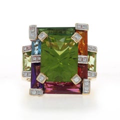 Bellarri Anillo Halo Diamante Peridoto - Oro Amarillo 18k Rect Fantasy 7.54ctw SZ 7