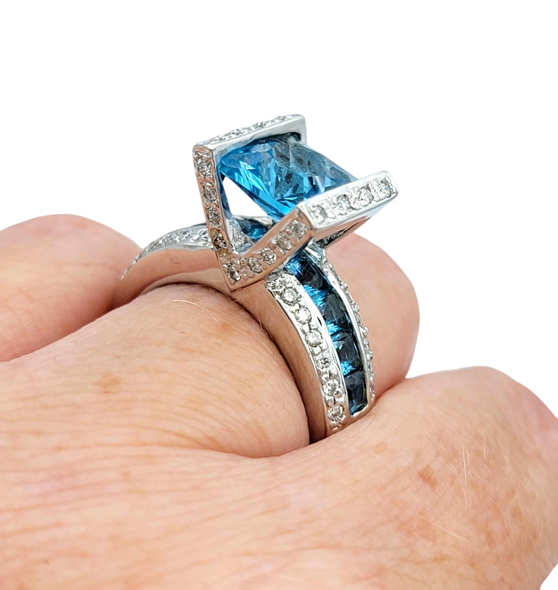 Bellarri Princess Cut Topaz Cocktail Ring with Diamonds in 18 Karat White Gold For Sale 5