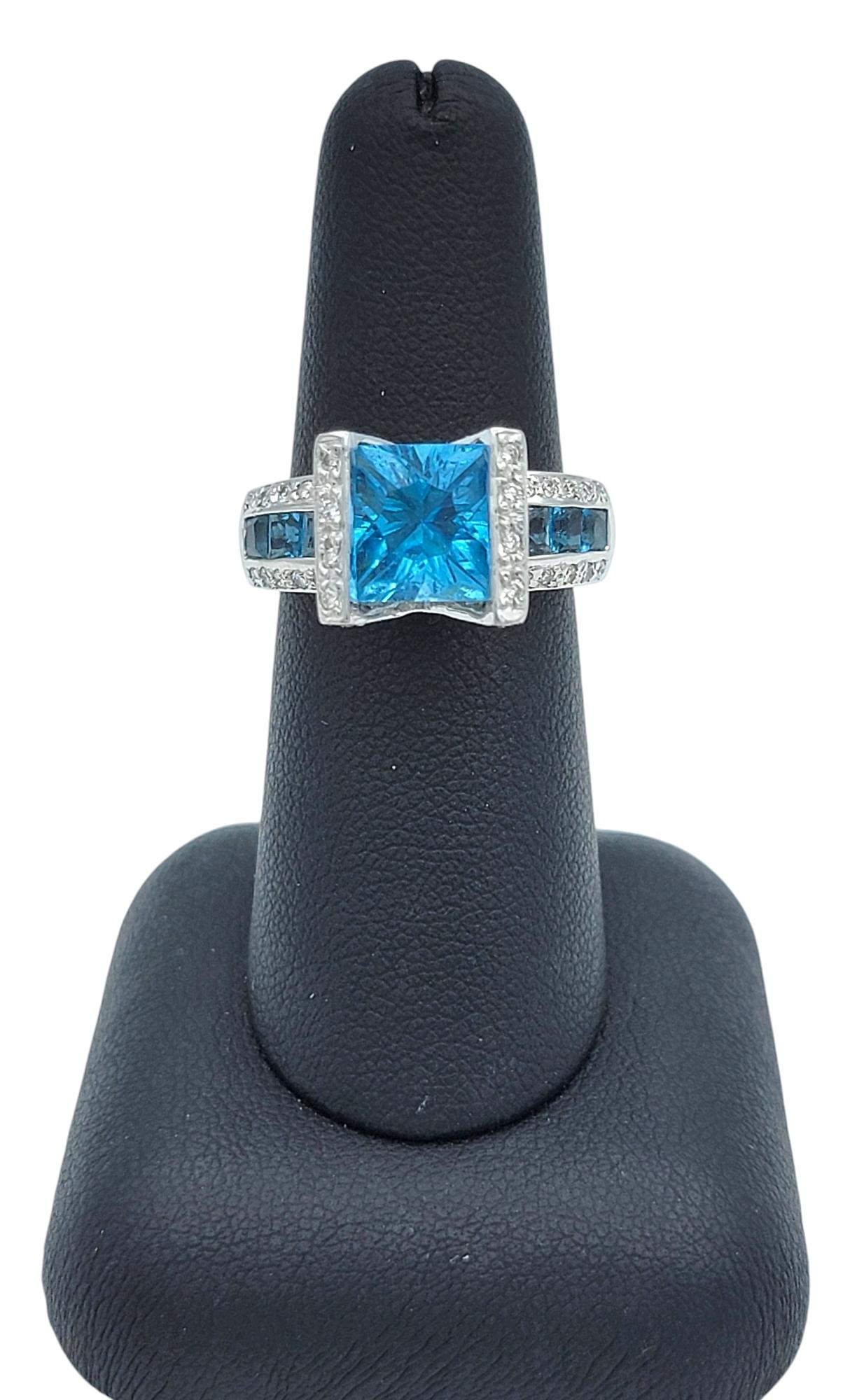 Bellarri Princess Cut Topaz Cocktail Ring with Diamonds in 18 Karat White Gold For Sale 6
