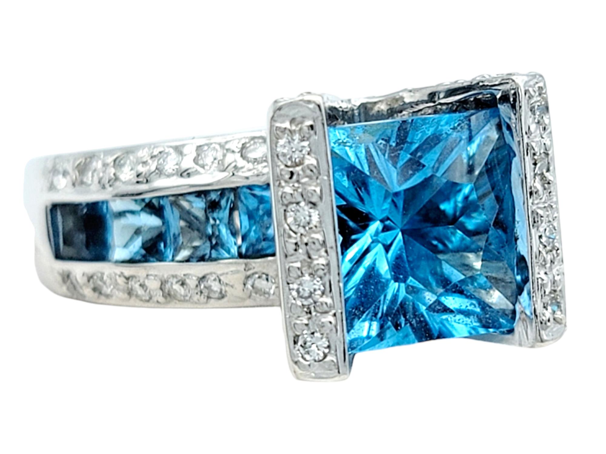 Contemporary Bellarri Princess Cut Topaz Cocktail Ring with Diamonds in 18 Karat White Gold For Sale
