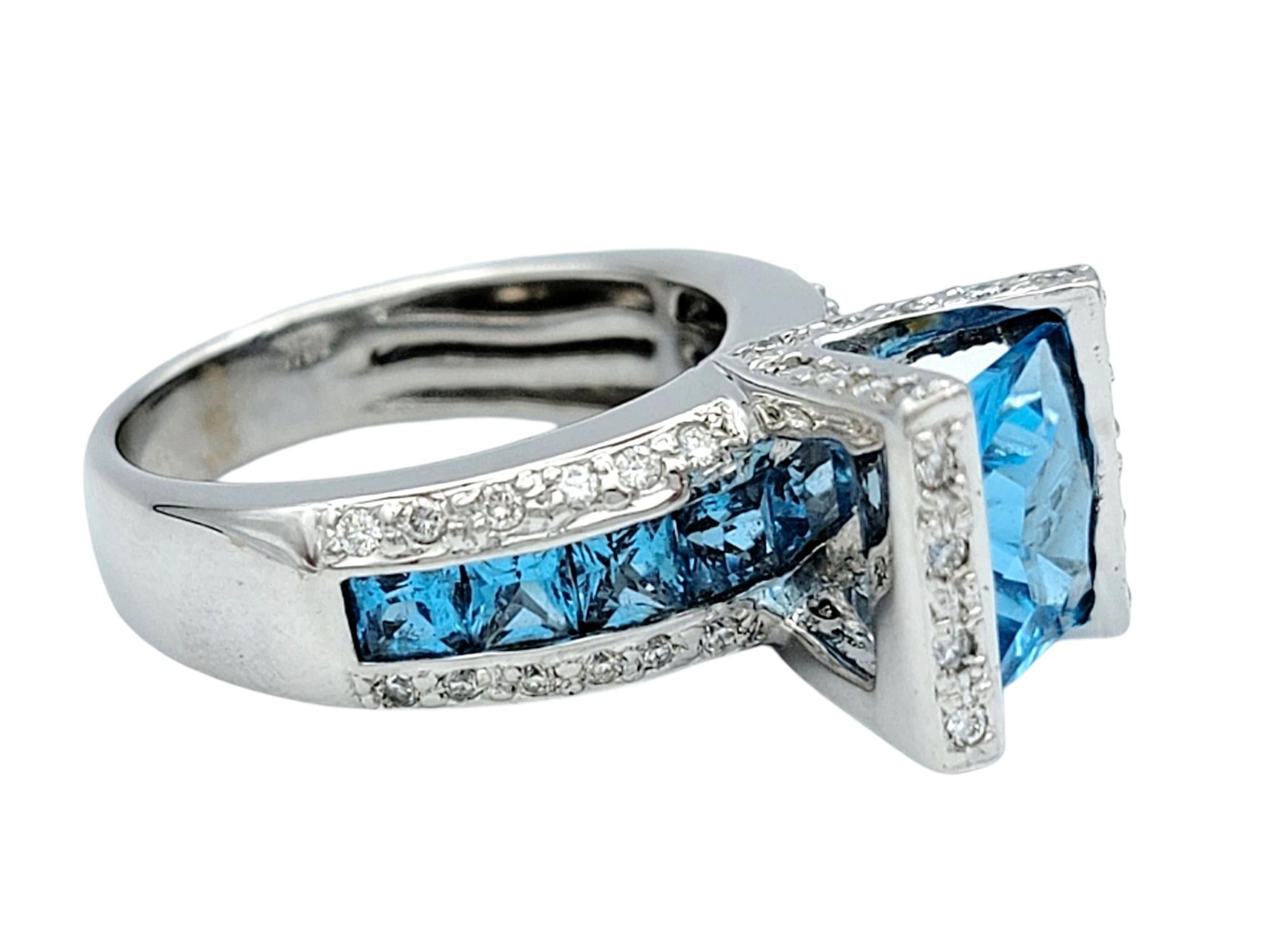 Bellarri Princess Cut Topaz Cocktail Ring with Diamonds in 18 Karat White Gold In Good Condition For Sale In Scottsdale, AZ