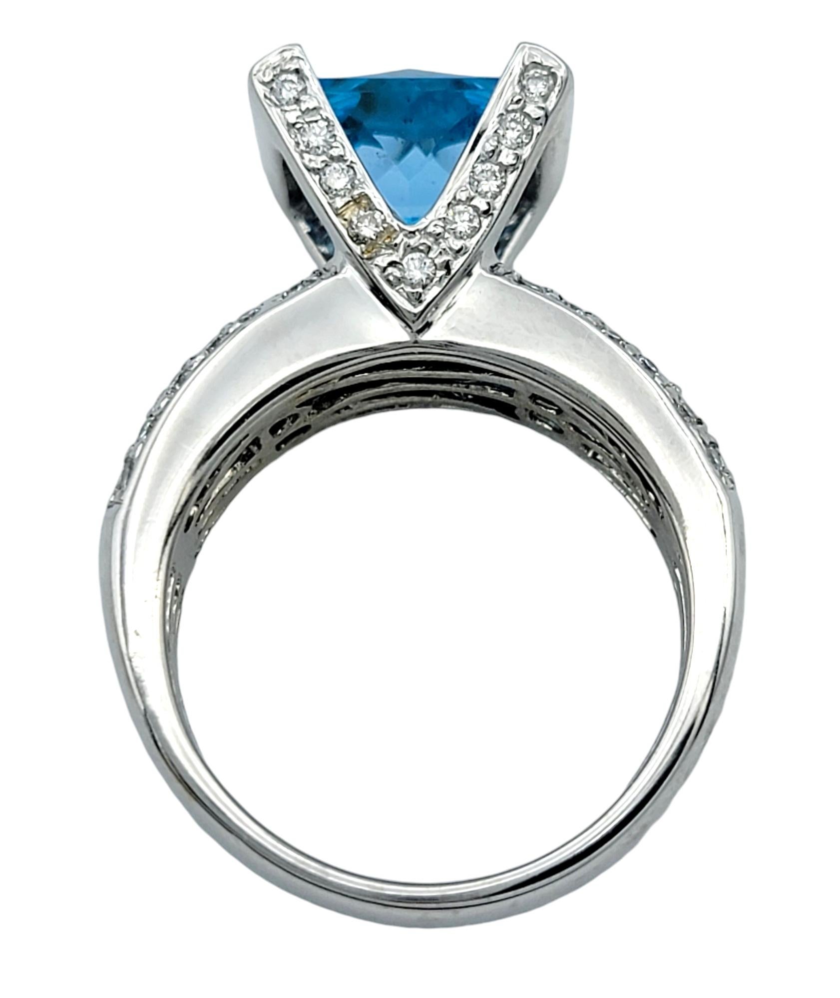 Women's Bellarri Princess Cut Topaz Cocktail Ring with Diamonds in 18 Karat White Gold For Sale