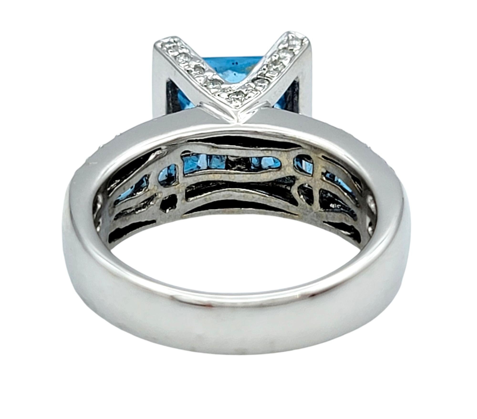 Bellarri Princess Cut Topaz Cocktail Ring with Diamonds in 18 Karat White Gold For Sale 1
