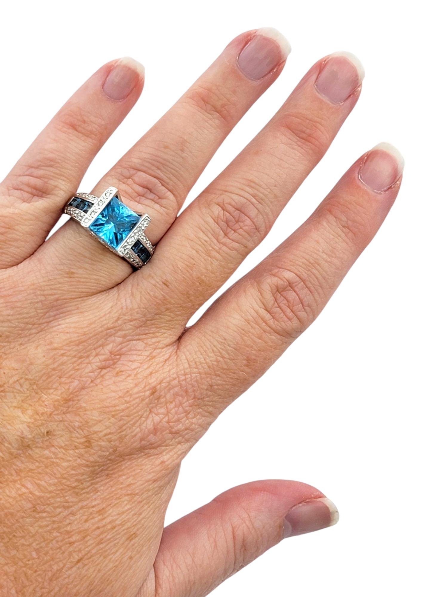 Bellarri Princess Cut Topaz Cocktail Ring with Diamonds in 18 Karat White Gold For Sale 3