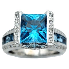 Bellarri Princess Cut Topaz Cocktail Ring with Diamonds in 18 Karat White Gold