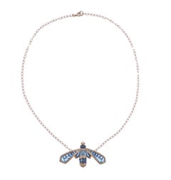 Bellarri Queen Bee Blue Topaz Diamond Gold Pendant Necklace