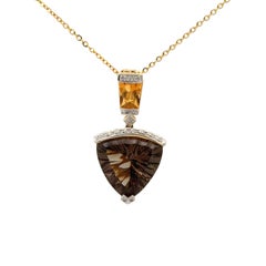 Bellarri Smokey Quartz Citrine Diamond 18K Yellow Gold Pendant Necklace