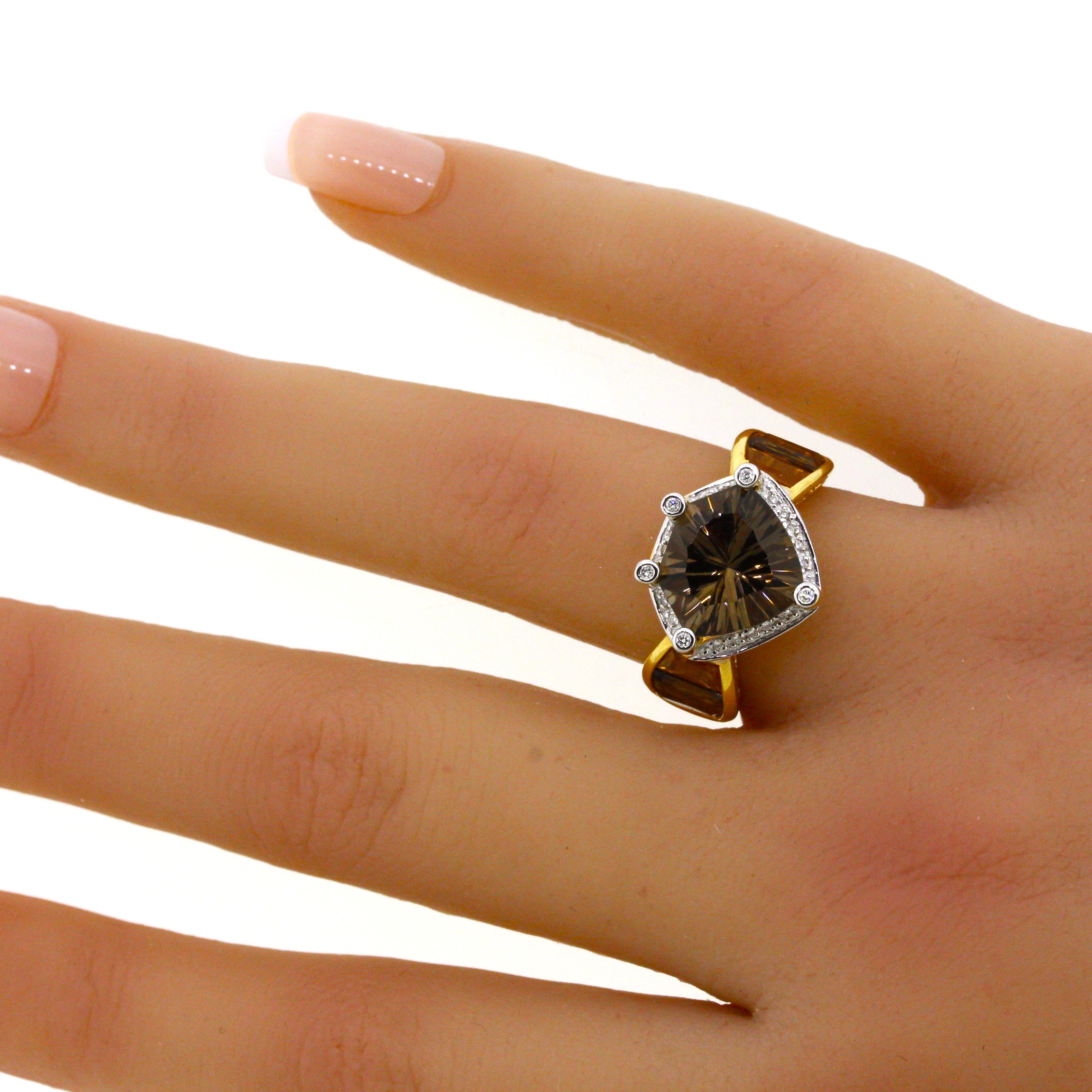 Bellarri Smoky Quartz Citrine Diamond Gold Ring For Sale 4