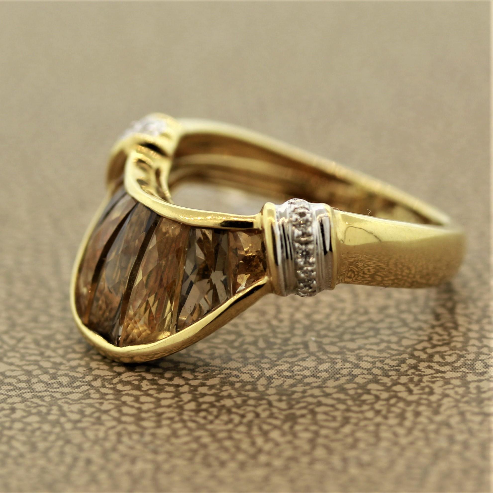 Mixed Cut Bellarri Smoky Quartz Citrine Diamond Gold Ring For Sale
