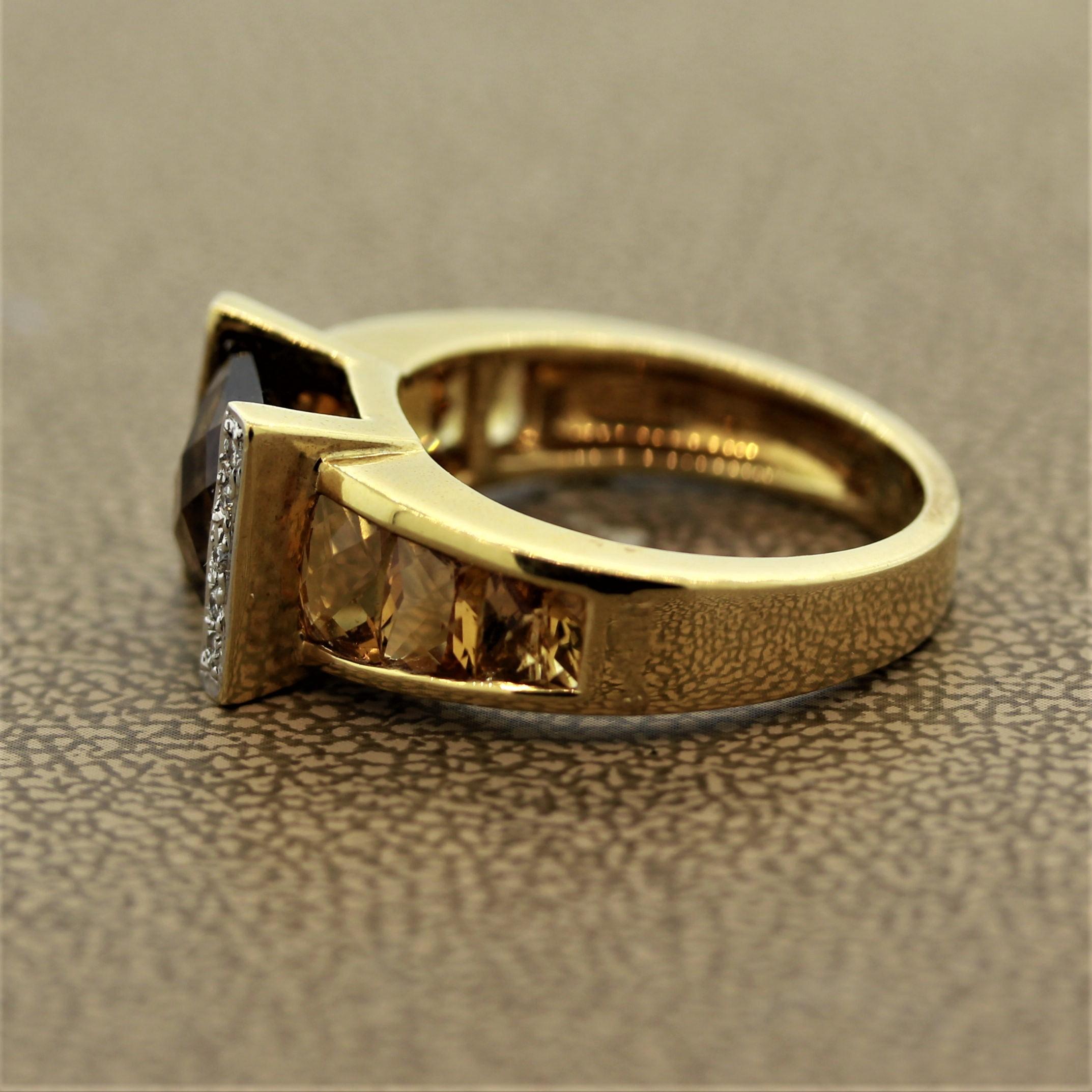 Bellarri Smoky Quartz Citrine Diamond Gold Ring In New Condition In Beverly Hills, CA