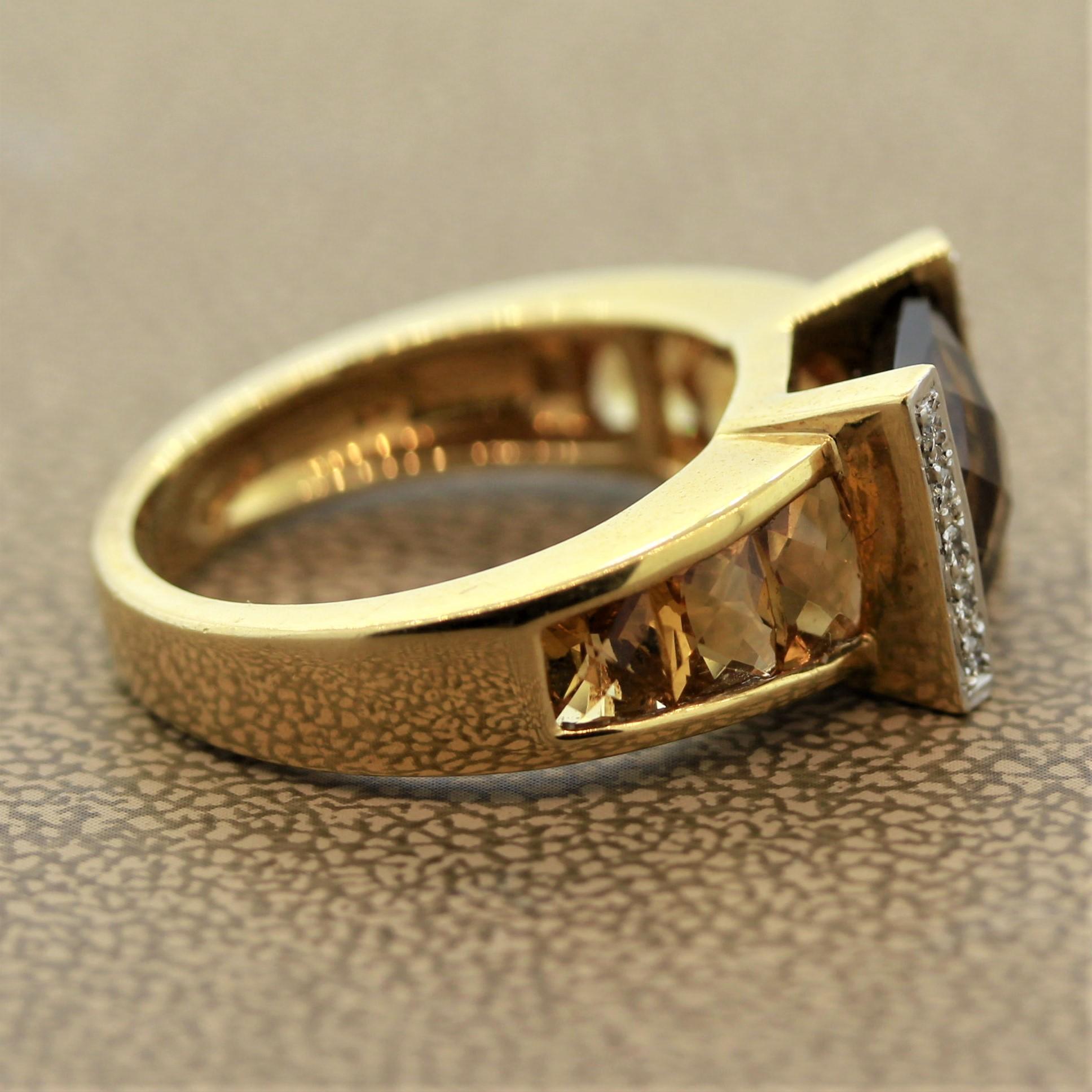 Bellarri Smoky Quartz Citrine Diamond Gold Ring 1