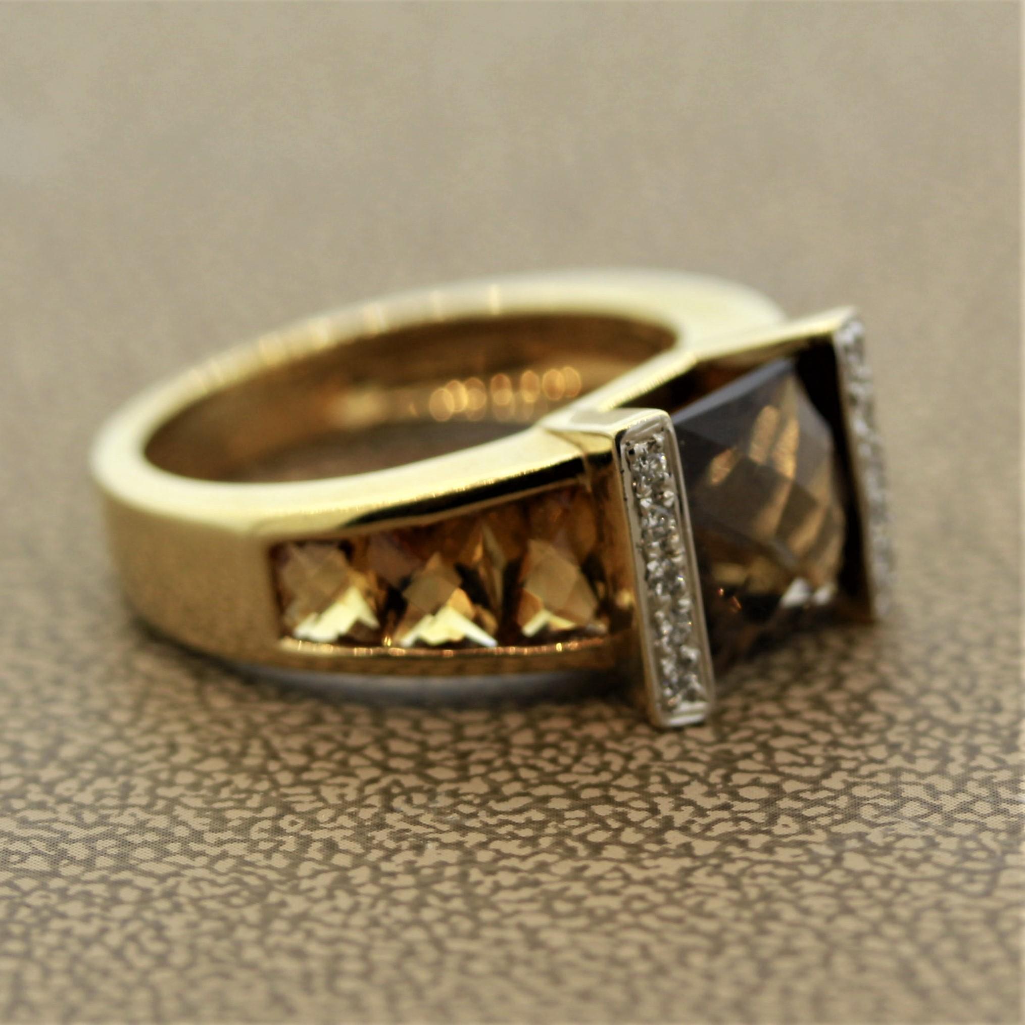 Bellarri Smoky Quartz Citrine Diamond Gold Ring 2