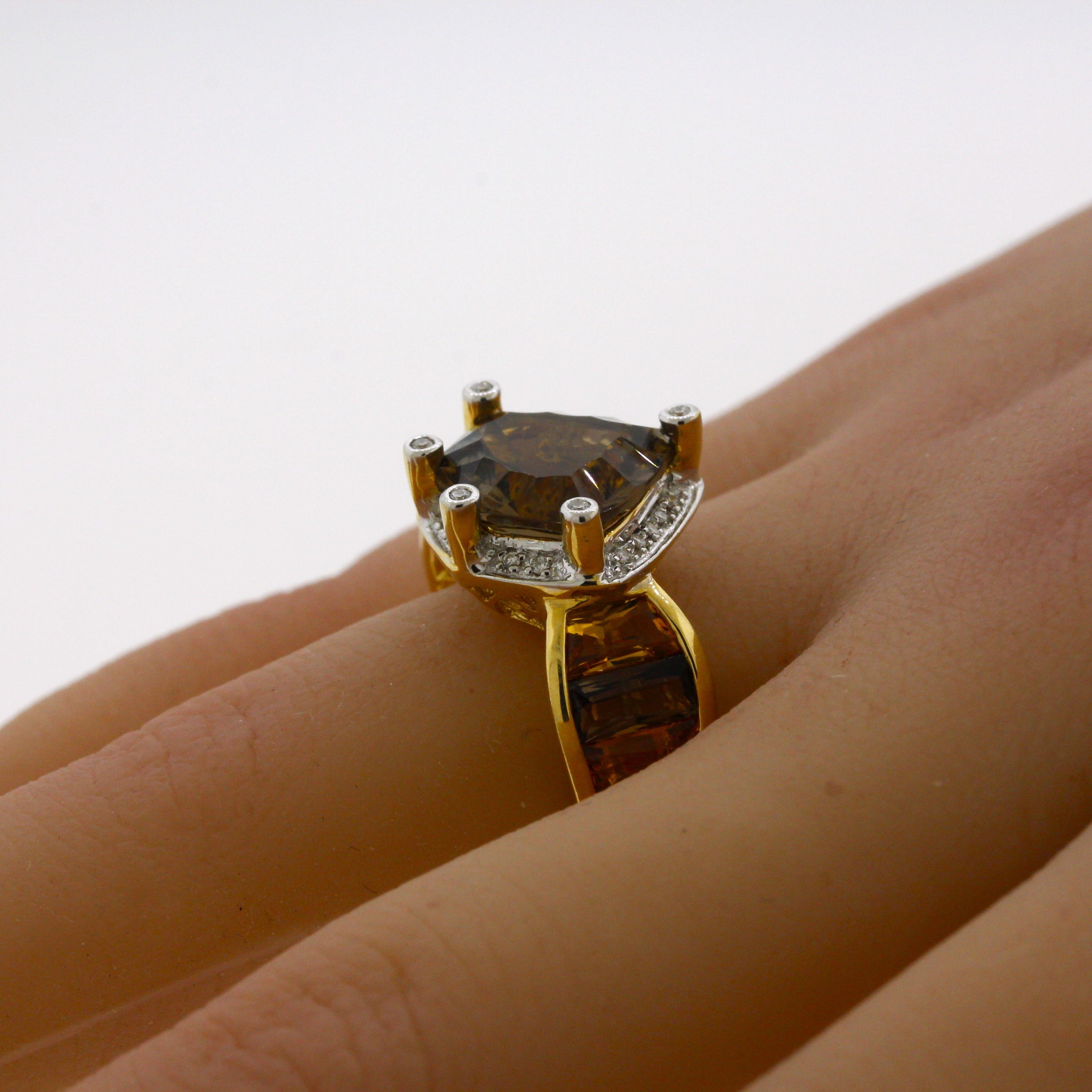 Bellarri Smoky Quartz Citrine Diamond Gold Ring For Sale 1