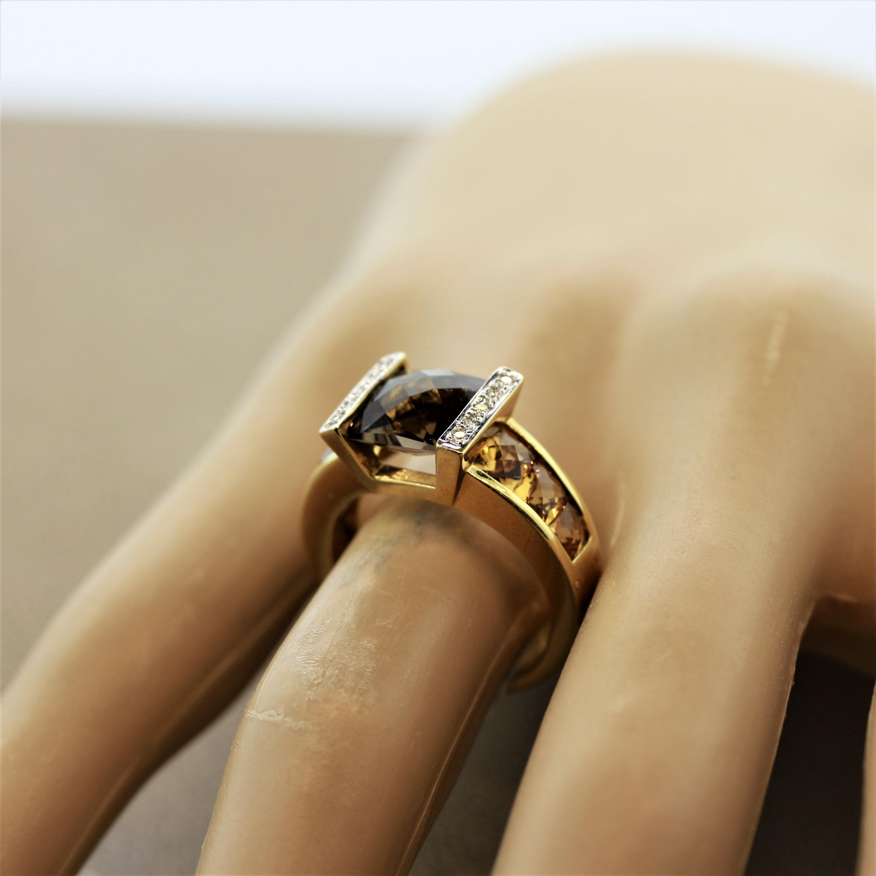 Bellarri Smoky Quartz Citrine Diamond Gold Ring 3