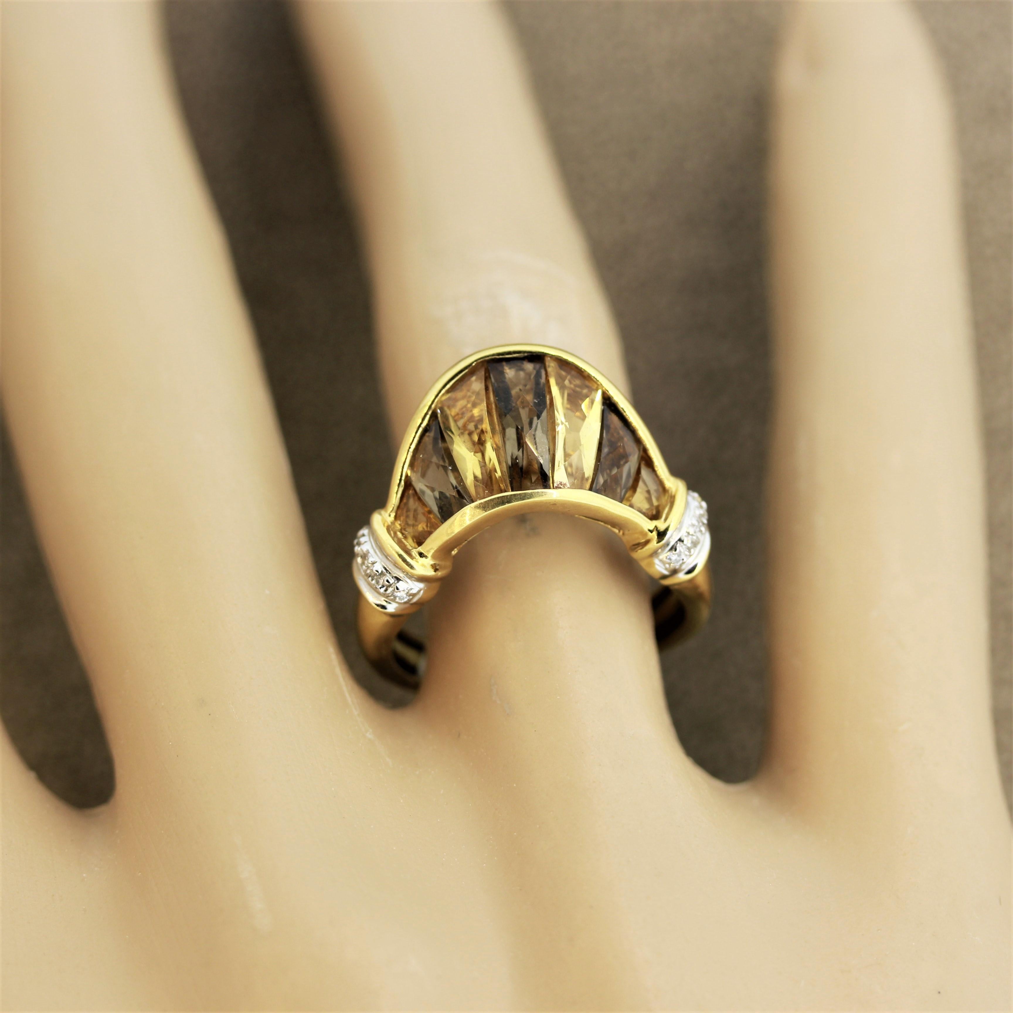 Bellarri Smoky Quartz Citrine Diamond Gold Ring For Sale 3