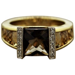 Bellarri Smoky Quartz Citrine Diamond Gold Ring