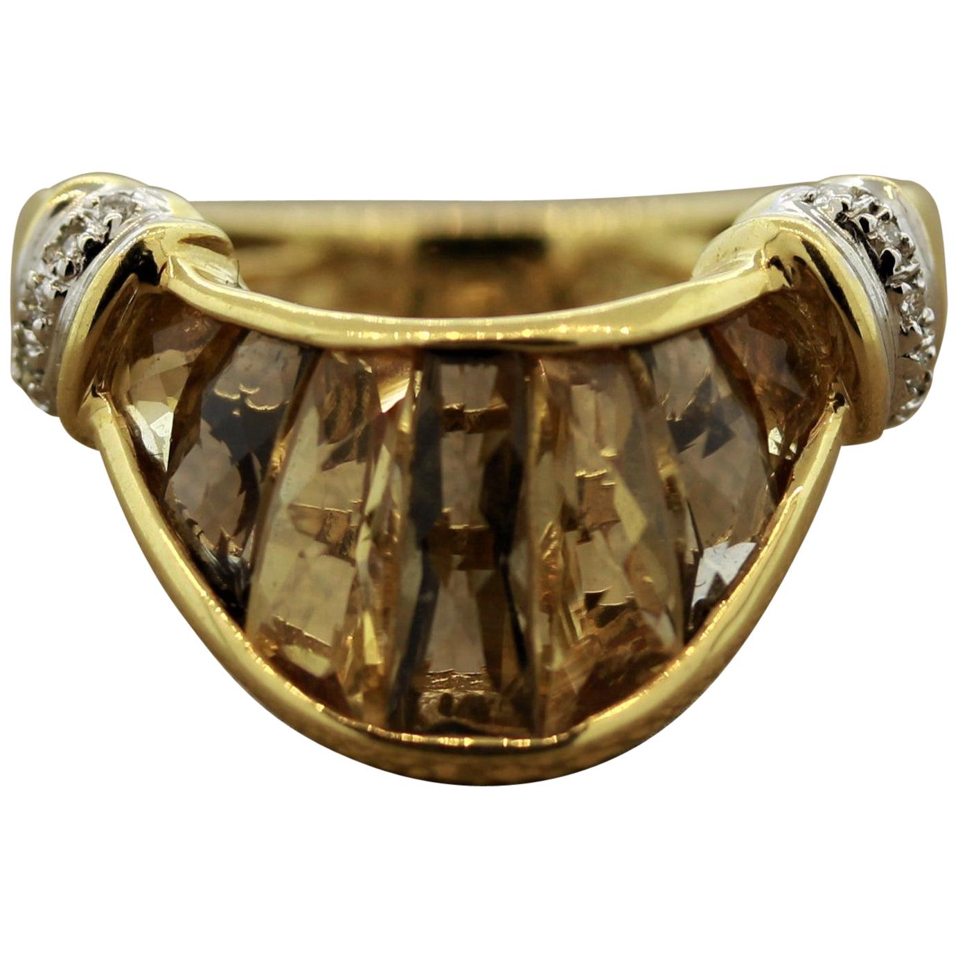 Bellarri Smoky Quartz Citrine Diamond Gold Ring For Sale