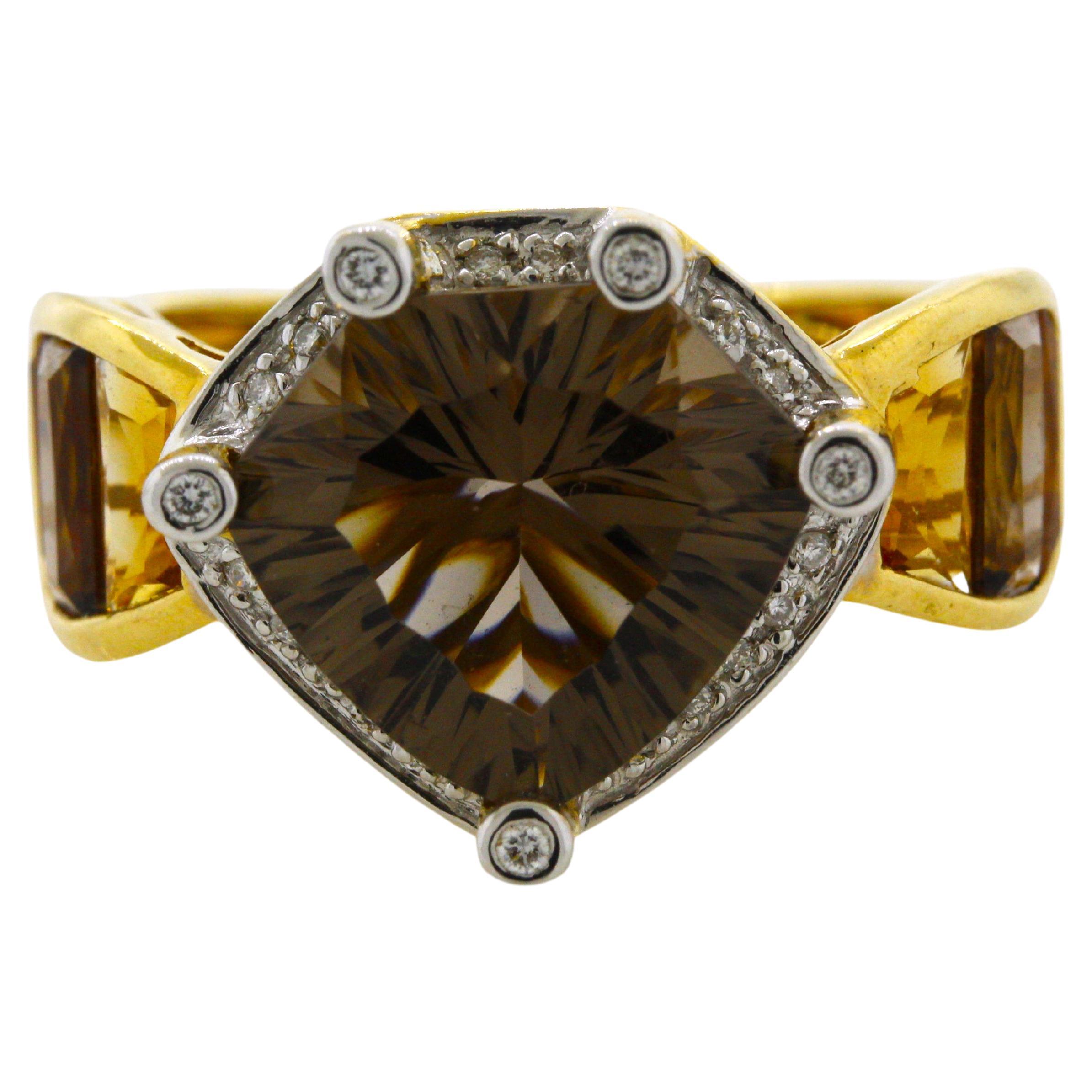 Bellarri, bague en or, quartz fumé, citrine et diamant