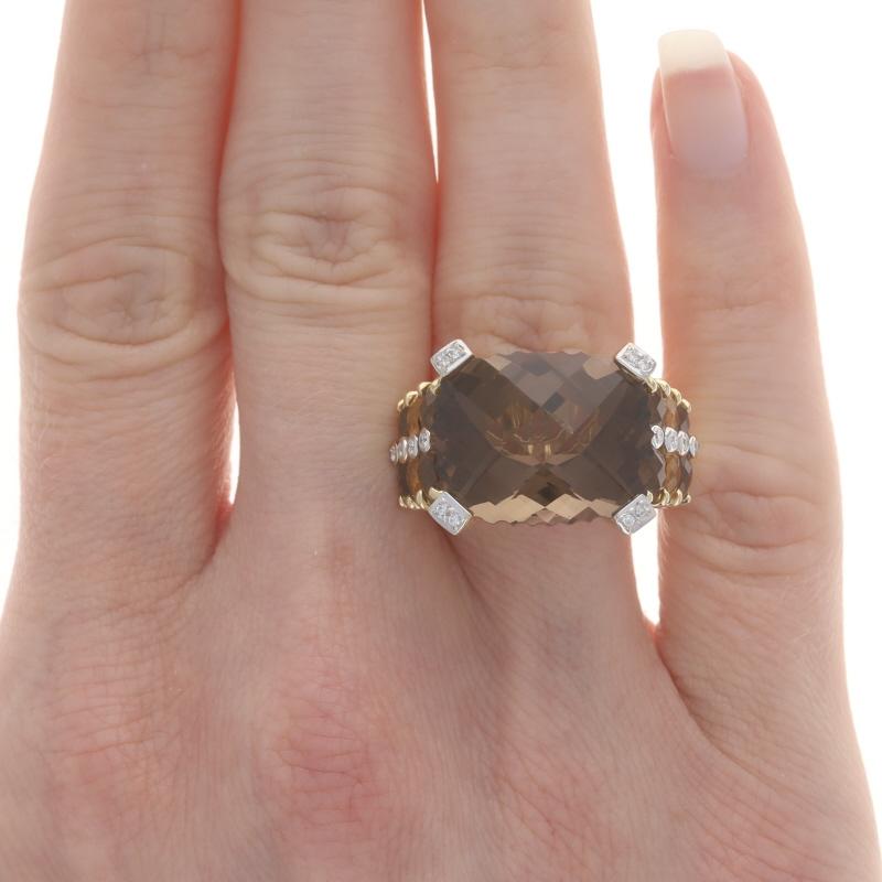 Cushion Cut Bellarri Smoky Quartz, Citrine, & Diamond Ring Yellow Gold 18k Cushion Sz 8 1/4 For Sale