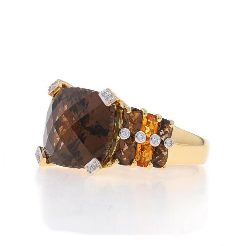 Cushion Cut Bellarri Smoky Quartz, Citrine, & Diamond Ring Yellow Gold 18k Cushion Sz 8 1/4 For Sale