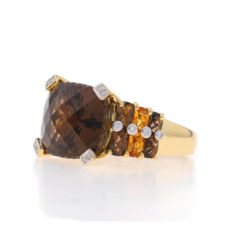 Bellarri Smoky Quartz, Citrine, & Diamond Ring Yellow Gold 18k Cushion Sz 8 1/4 In Excellent Condition For Sale In Greensboro, NC