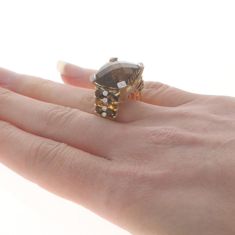 Bellarri Smoky Quartz, Citrine, & Diamond Ring Yellow Gold 18k Cushion Sz 8 1/4 In Excellent Condition For Sale In Greensboro, NC
