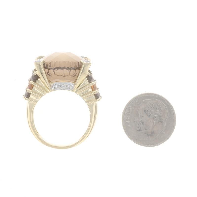 Women's Bellarri Smoky Quartz, Citrine, & Diamond Ring Yellow Gold 18k Cushion Sz 8 1/4 For Sale