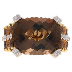 Anillo Bellarri Cuarzo Ahumado, Citrino y Diamante Oro Amarillo 18k Cojín Sz 8 1/4