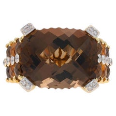 Bellarri Smoky Quartz, Citrine, & Diamond Ring Yellow Gold 18k Cushion Sz 8 1/4