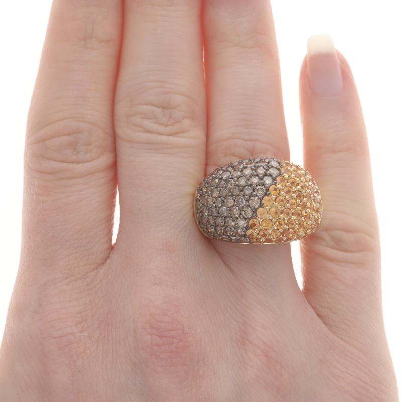 Round Cut Bellarri Spessartite Garnet Diamond Cocktail Dome Ring - Yellow Gold 18k 4.24ctw For Sale