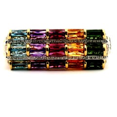 Bellarri Venus 30ct Multi-Color Gemstone Clamper Bracelet with Diamonds