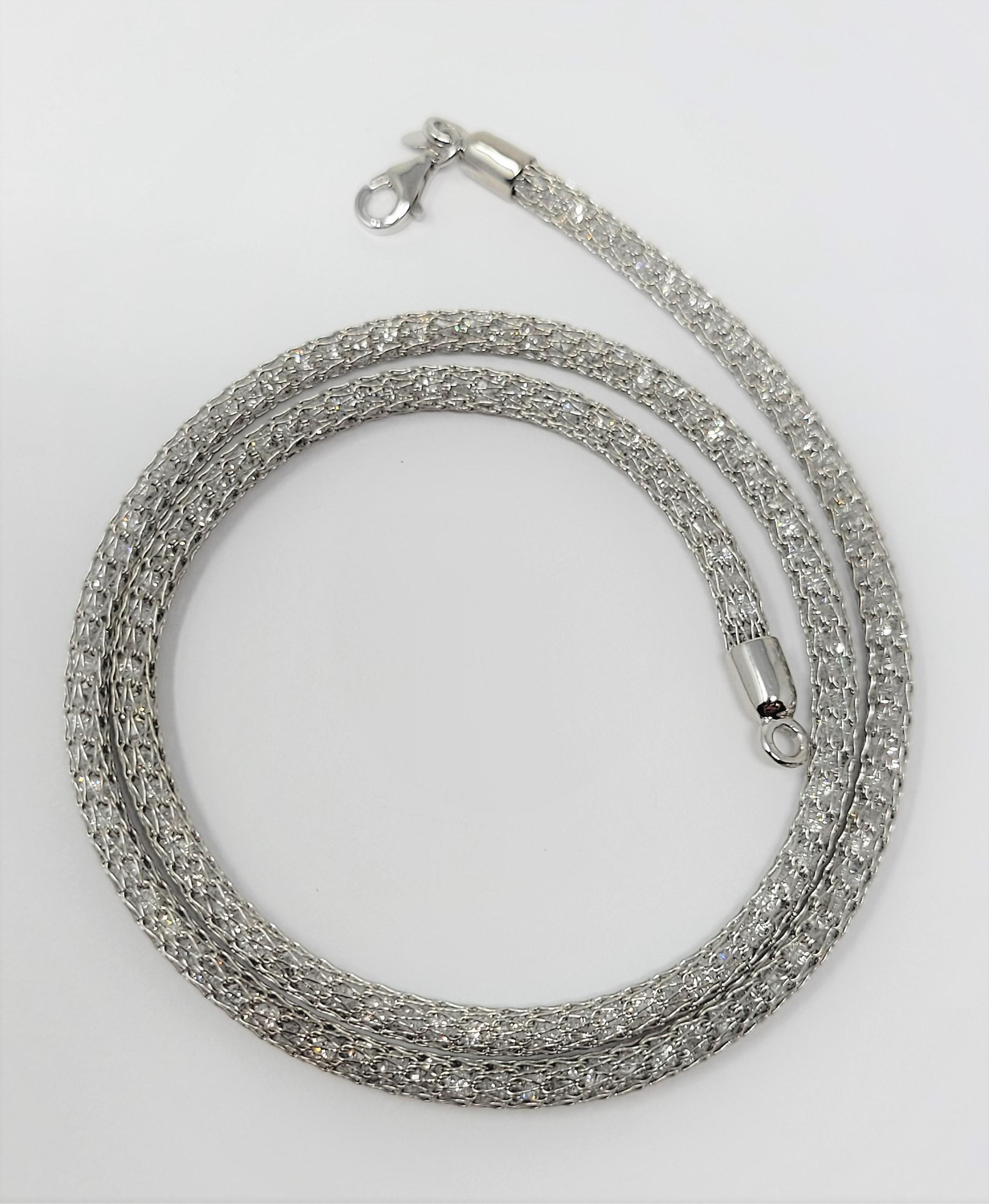 Bellarri Weißer Saphir gefüllt 14 Karat Weißgold Mesh Kette (Rundschliff)
