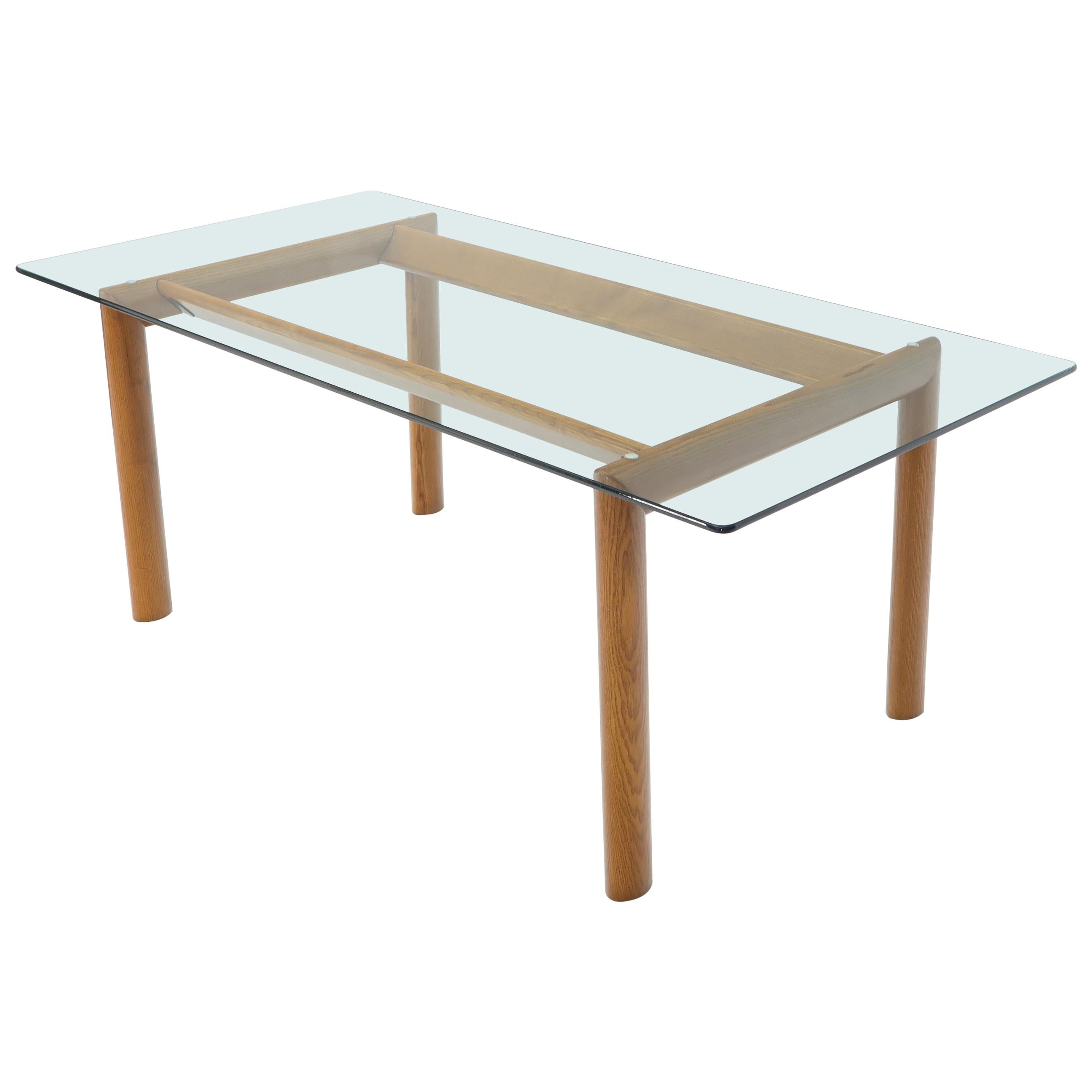 Bellato Contemporary Oak Base Glass Top Dining Conference Table