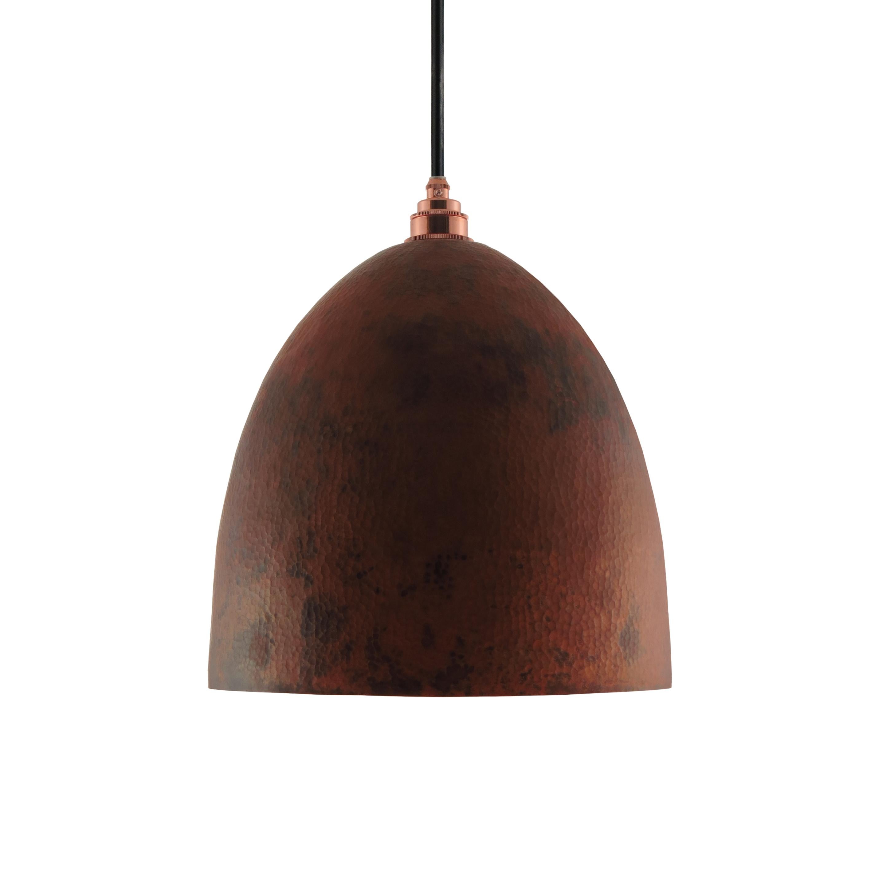 Hammered Belle Contemporary Pendant Lamp in Solid Polished Copper For Sale