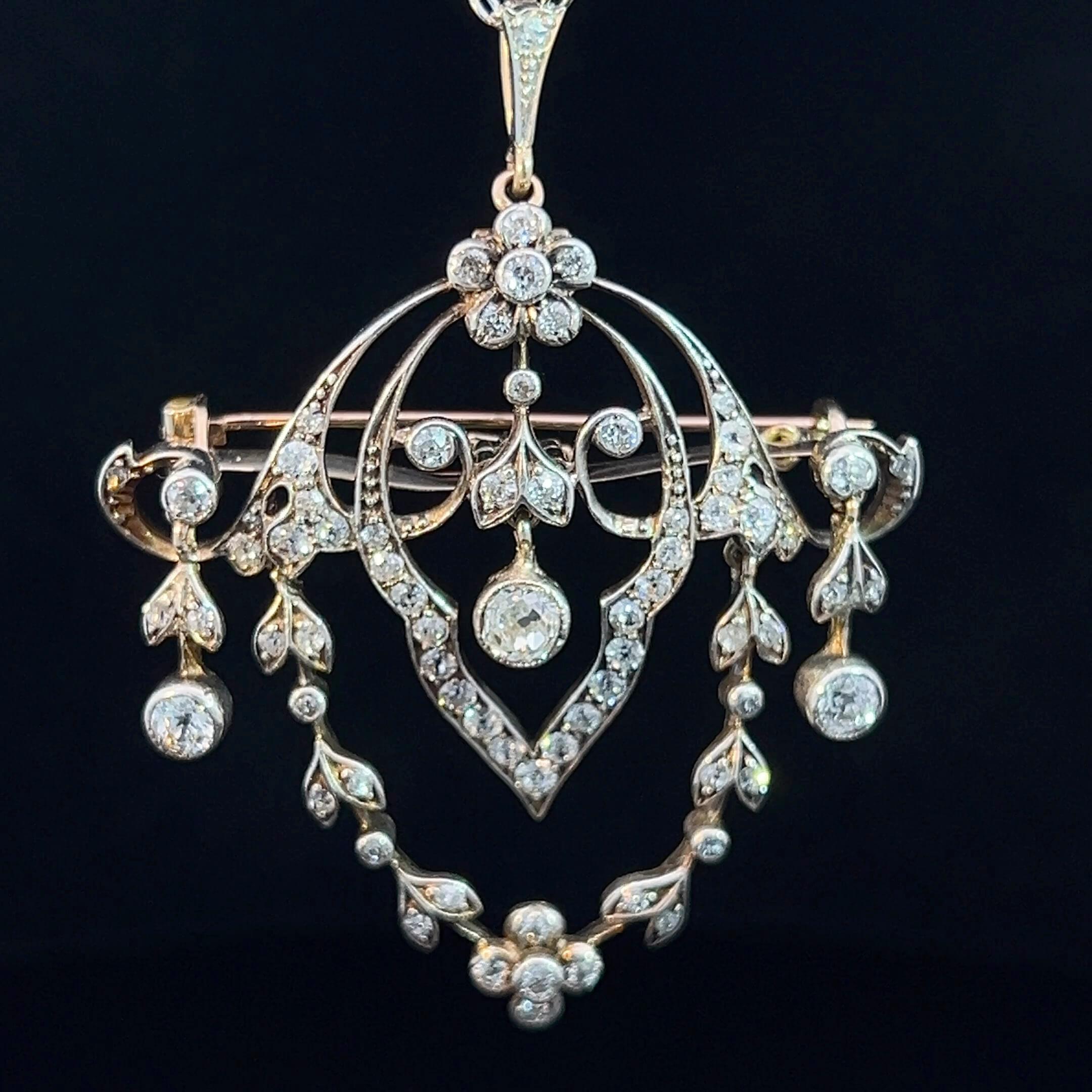 Belle Epoque Diamond Brooch / Pendant Circa 1900 In Good Condition For Sale In ADELAIDE, SA