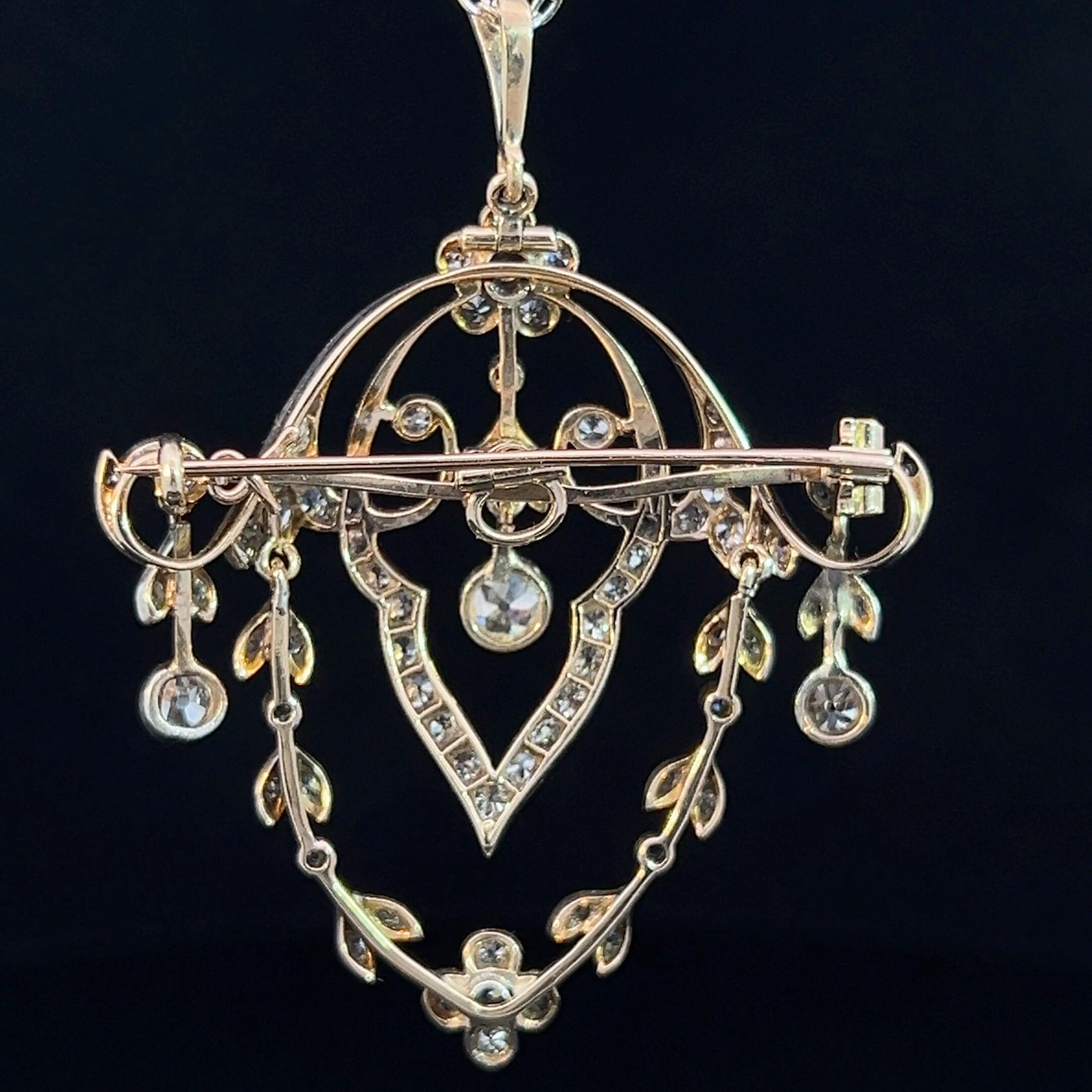 Belle Epoque Diamond Brooch / Pendant Circa 1900 For Sale 1