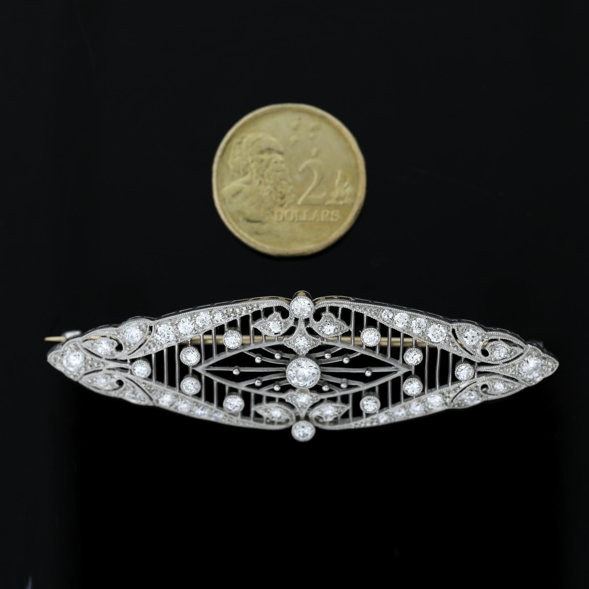 Old European Cut Belle Epoch Early European Cut Diamond Brooch, Platinum, Circa 1920 For Sale